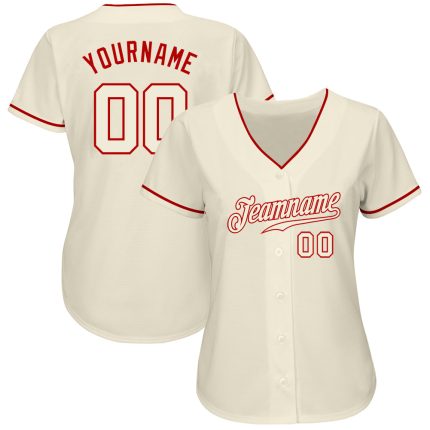 Personalized Baseball Jersey Cream Cream-Red Design for Custom Style Personalized Cream Cream-Red Baseball Jersey