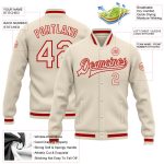 Personalized Bomber Varsity Letterman Jacket in Cream and Red - Full Snap Design Personalized Cream Cream-Red Bomber Full-Snap