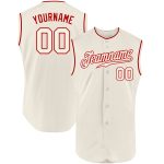 Personalized Cream and Red Sleeveless Baseball Jersey for Men and Women Personalized Cream Cream-Red Sleeveless Baseball