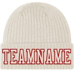 Personalized Cream Red Stitched Cuffed Knit Hat - Custom Knit Beanie for Men and Women Personalized Cream Cream-Red Stitched