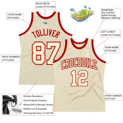 Personalized Cream Red Throwback Basketball Jersey for Men and Women Personalized Cream Cream-Red Throwback Basketball Jersey