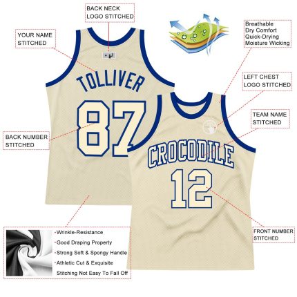 Personalized Cream Royal Throwback Basketball Jersey for Fans and Collectors Personalized Cream Cream-Royal Throwback Basketball