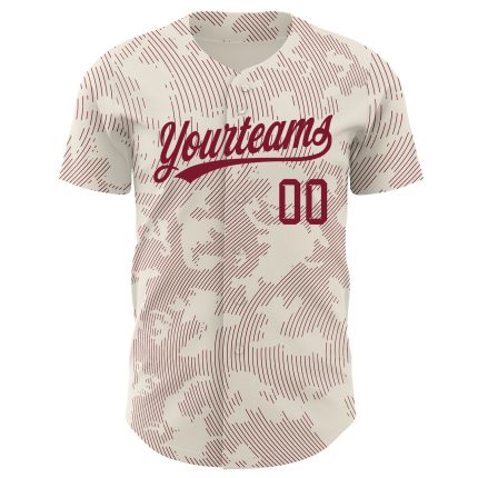 Custom Name and Number Baseball Jersey - Personalized Cream Crimson 3D Curve Lines Design Personalized Cream Crimson 3D Pattern