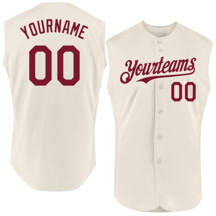 Custom Name and Number Baseball Jersey, Authentic Sleeveless Design in Cream Crimson - Personalized Team Apparel Personalized