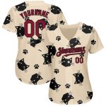 Personalized 3D Cat Baseball Jersey in Cream and Crimson-Black Personalized Cream Crimson-Black 3D Cat Baseball Jersey