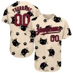 Personalized 3D Cat Baseball Jersey in Cream and Crimson-Black Personalized Cream Crimson-Black 3D Cat Baseball Jersey
