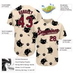 Personalized 3D Cat Baseball Jersey in Cream and Crimson-Black Personalized Cream Crimson-Black 3D Cat Baseball Jersey