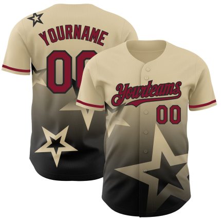 Custom Name and Number Authentic Baseball Jersey with Personalized Cream Crimson-Black 3D Gradient Twinkle Star Design Personalized