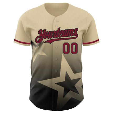 Custom Name and Number Authentic Baseball Jersey with Personalized Cream Crimson-Black 3D Gradient Twinkle Star Design Personalized