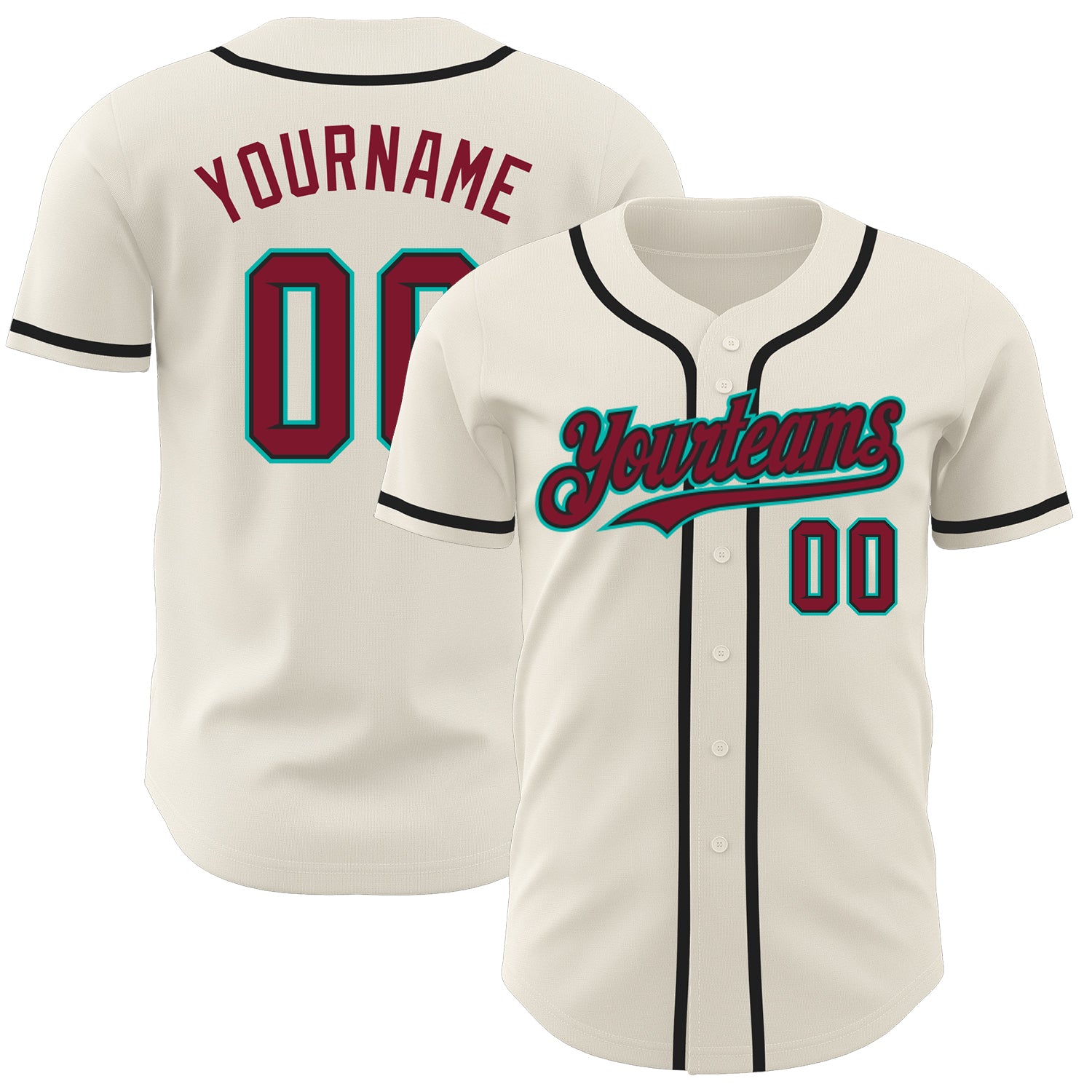 Custom Name Number Baseball Jersey - Personalized Crimson Black Aqua Team Authentic Jersey Personalized Cream Crimson Black-Aqua
