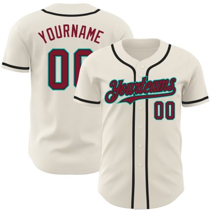 Custom Crimson Black-Aqua Baseball Jersey - Personalized Sports Apparel Personalized Cream Crimson Black-Aqua Baseball Jersey