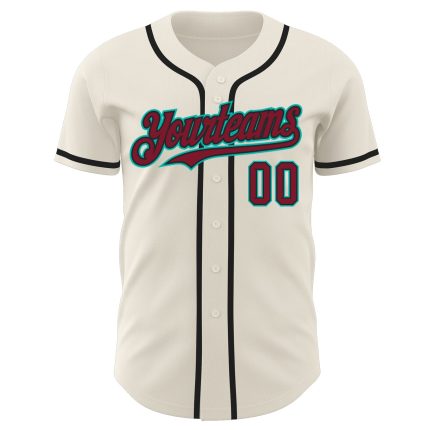 Custom Crimson Black-Aqua Baseball Jersey - Personalized Sports Apparel Personalized Cream Crimson Black-Aqua Baseball Jersey