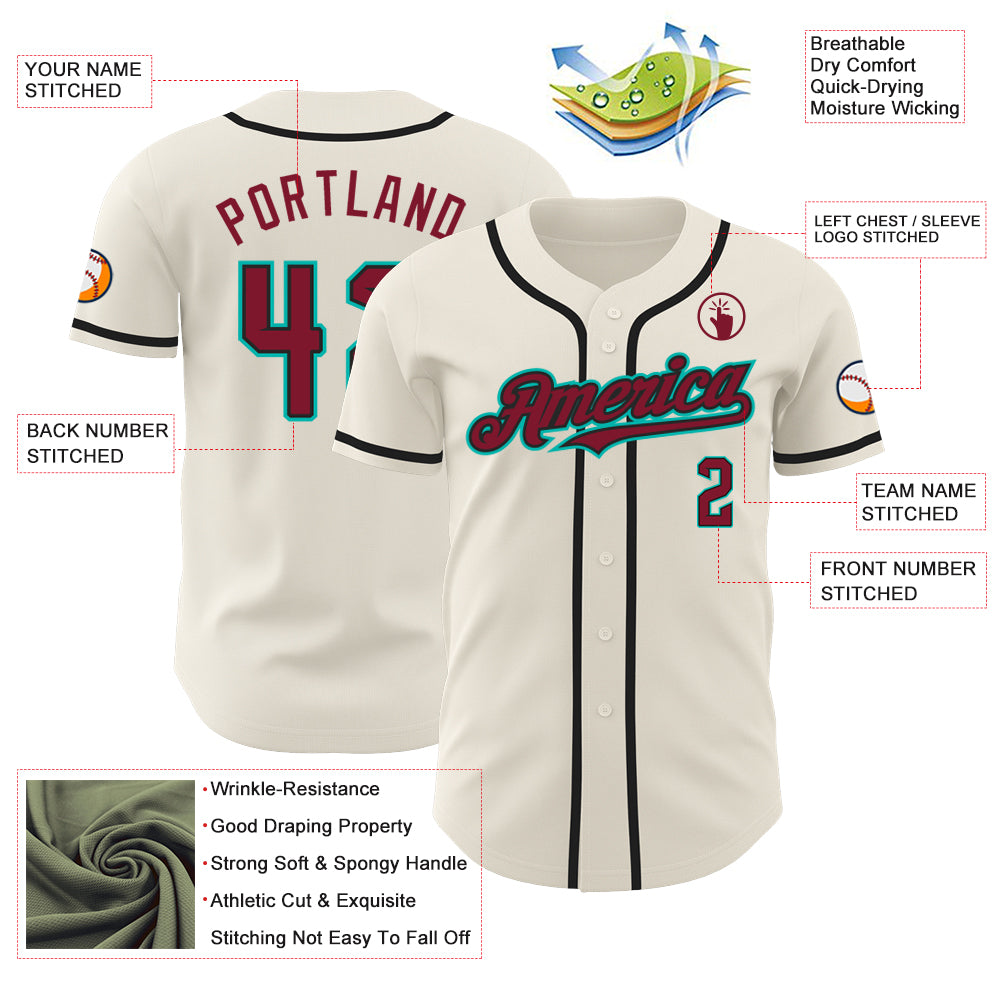 Personalized Cream Crimson Black-Aqua Baseball Jersey Custom Crimson Black-Aqua Baseball Jersey - Personalized Sports Apparel Personalized Cream Crimson Black-Aqua Baseball Jersey - Image 3