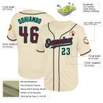 Custom Name and Number Personalized Baseball Jersey - Cream Crimson Black-Aqua Mesh Authentic Throwback Personalized Cream