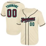 Personalized Cream Crimson Black Aqua Throwback Baseball Jersey - Custom Mesh Design Personalized Cream Crimson Black-Aqua