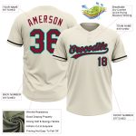 Personalized Unisex Softball Jersey - Cream Crimson Black-Aqua Two-Button Design Personalized Cream Crimson Black-Aqua Two-Button