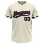 Personalized Unisex Softball Jersey - Cream Crimson Black-Aqua Two-Button Design Personalized Cream Crimson Black-Aqua Two-Button