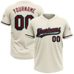 Custom Name Number Unisex Softball Jersey Two-Button Cream Crimson Black-Aqua - Personalized Team Apparel Personalized Cream
