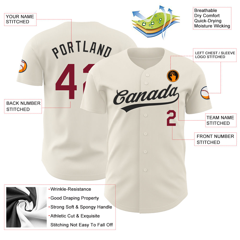 Personalized Cream Crimson-Black Baseball Jersey 2 Personalized Crimson and Black Baseball Jersey for Men, Custom Cream Jersey, Ideal Gift Personalized Cream Crimson-Black - Image 3