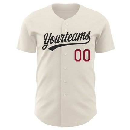 Personalized Crimson and Black Baseball Jersey for Men, Custom Cream Jersey, Ideal Gift Personalized Cream Crimson-Black
