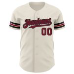 Personalized Crimson Black Baseball Jersey for Men - Custom Cream 3 Personalized Cream Crimson-Black Baseball Jersey 3