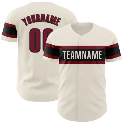 Personalized Crimson Black Baseball Jersey for Kids - Custom Cream Jersey 4 Personalized Cream Crimson-Black Baseball Jersey