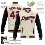 Custom Two Tone Jacket with Personalized Name and Number - Cream Crimson Black Varsity Letterman Bomber Full-Snap Personalized