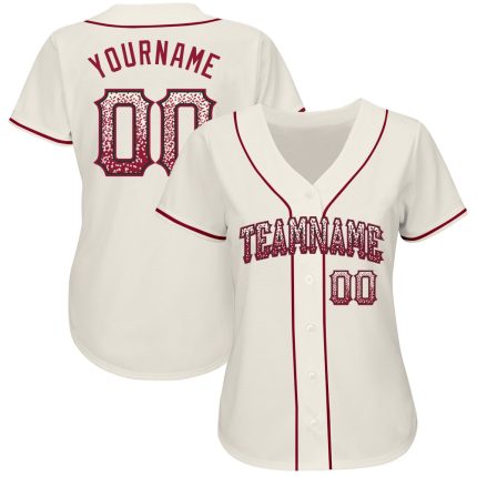 Personalized Crimson-Black Fashion Baseball Jersey in Cream - Custom Drift Style Apparel Personalized Cream Crimson-Black