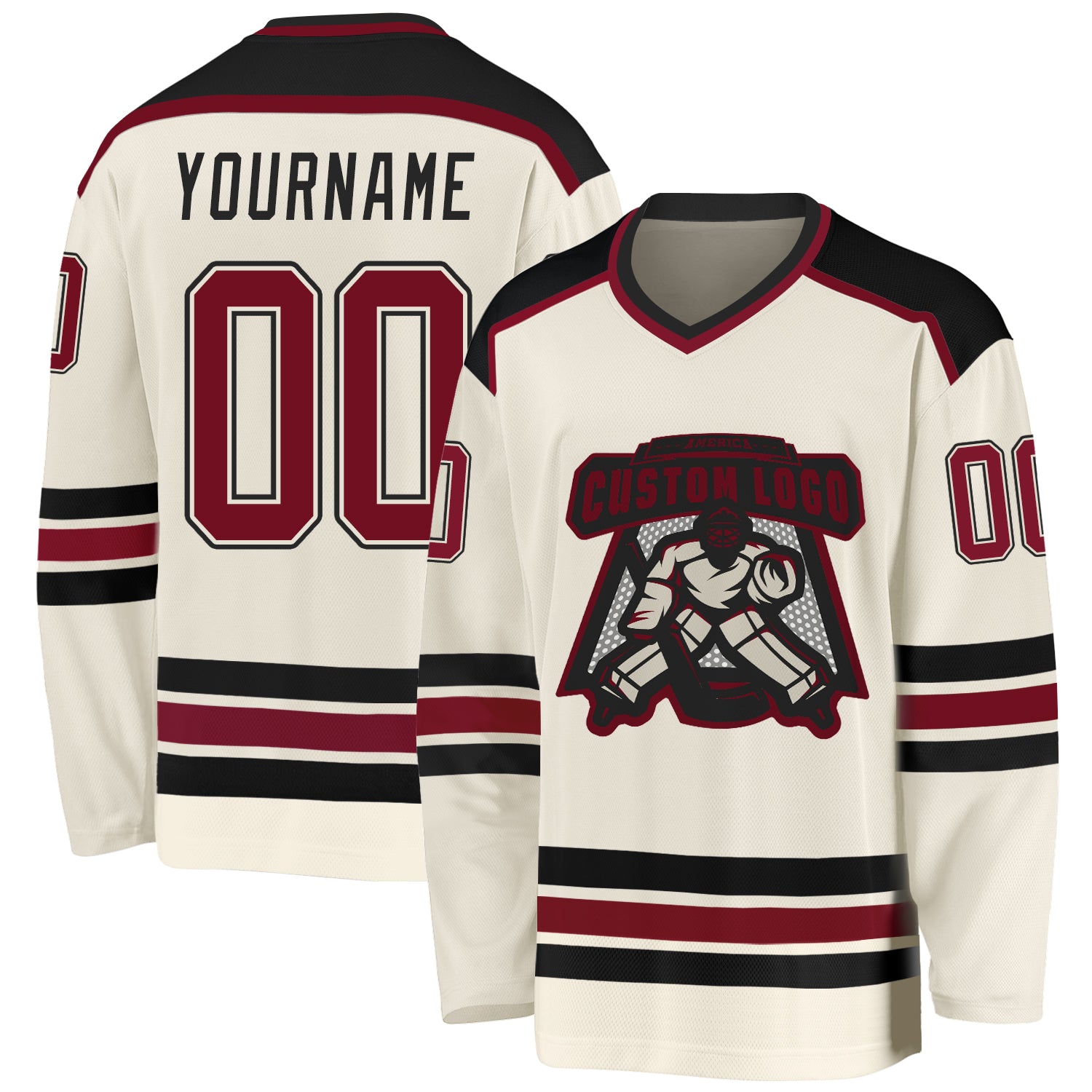 Custom Crimson and Black Hockey Jersey - Personalized Sports Apparel Personalized Cream Crimson-Black Hockey Jersey