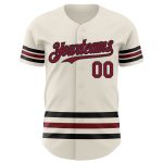 Custom Name and Number Authentic Baseball Jersey in Cream Crimson-Black Line Design, Personalized Team Apparel Personalized