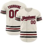 Custom Name and Number Authentic Baseball Jersey in Cream Crimson-Black Line Design, Personalized Team Apparel Personalized