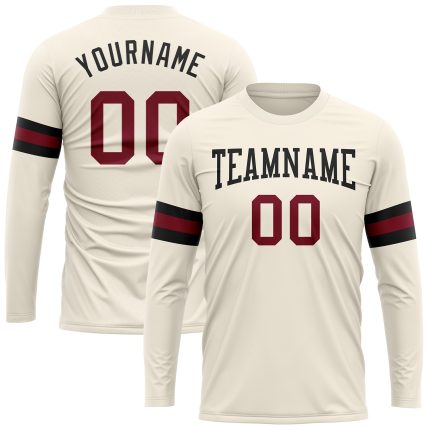 Personalized Long Sleeve Performance T-Shirt in Cream Crimson and Black Personalized Cream Crimson-Black Long Sleeve Performance