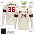 Custom Team Performance T-Shirt - Personalized Cream Crimson-Black Long Sleeve with Name and Number Personalized Cream Crimson-Black