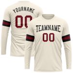 Custom Team Performance T-Shirt - Personalized Cream Crimson-Black Long Sleeve with Name and Number Personalized Cream Crimson-Black