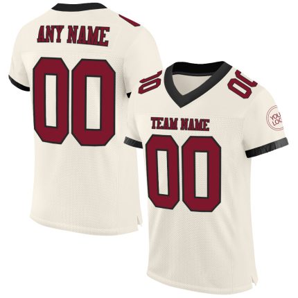 Custom Cream Crimson-Black Mesh Football Jersey for Men and Women Personalized Cream Crimson-Black Mesh Football Jersey