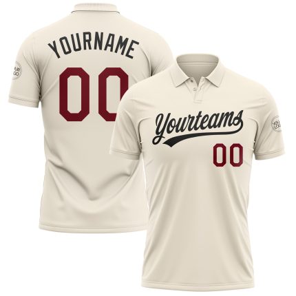 Custom Crimson-Black Performance Golf Polo Shirt for Men - Personalized Design Personalized Cream Crimson-Black Performance