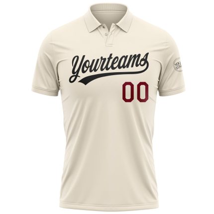 Custom Crimson-Black Performance Golf Polo Shirt for Men - Personalized Design Personalized Cream Crimson-Black Performance