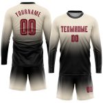 Custom Name Number Soccer Jersey - Personalized Cream Crimson Black Long Sleeve Fade Fashion Uniform Personalized Cream Crimson-Black