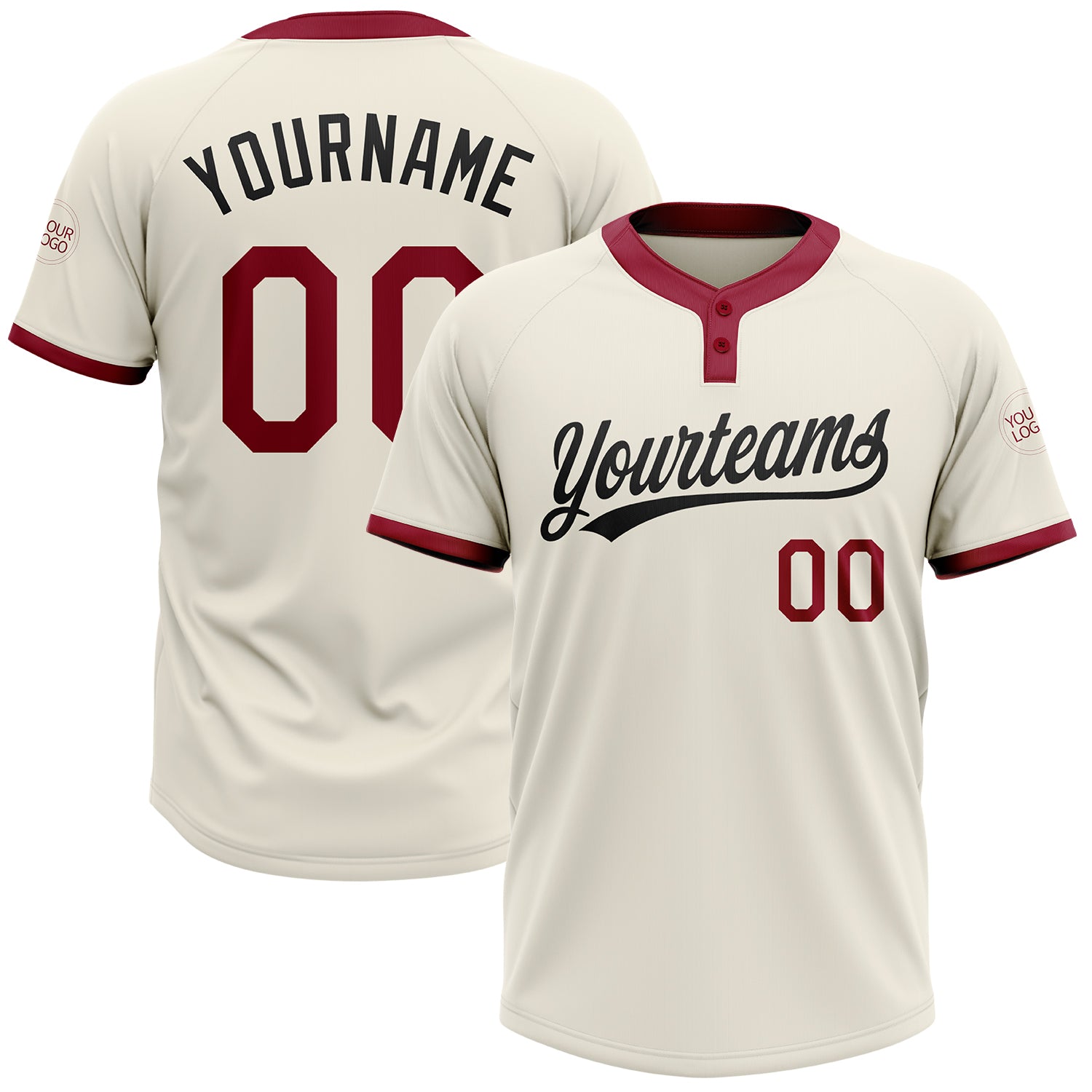 Personalized Crimson-Black Unisex Softball Jersey - Two-Button Design, Soft Fabric Personalized Cream Crimson-Black Two-Button