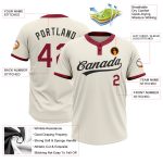 Custom Name and Number Personalized Unisex Softball Jersey in Cream Crimson-Black, Two-Button Design Personalized Cream Crimson-Black