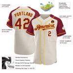 Custom Name and Number Crimson-Gold Baseball Jersey with Personalized Cream Raglan Sleeves Personalized Cream Crimson-Gold