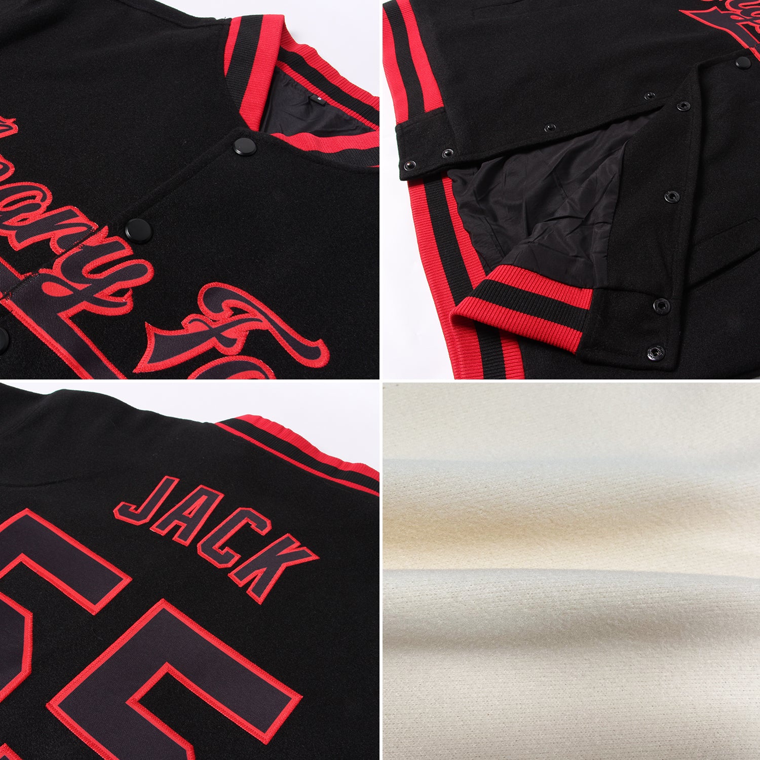 Personalized Cream Crimson-Gold Bomber Full-Snap Varsity Letterman Jacket Personalized Crimson Gold Bomber Jacket for Men Women Full Snap Varsity Letterman Personalized Cream Crimson-Gold Bomber - Image 4