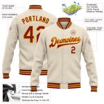 Custom Name Number Crimson Gold Full Snap Bomber Varsity Letterman Jacket Personalized Team Apparel Personalized Cream Crimson-Gold