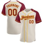 Personalized Cream Crimson Gold Baseball Jersey with Raglan Sleeves Personalized Cream Crimson-Gold Raglan Sleeves Baseball