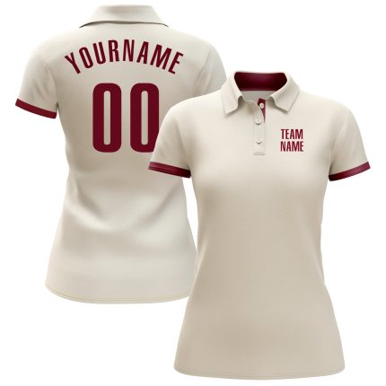 Personalized Performance Golf Polo Shirt in Cream Crimson - Customizable, Stylish, Comfortable Personalized Cream Crimson
