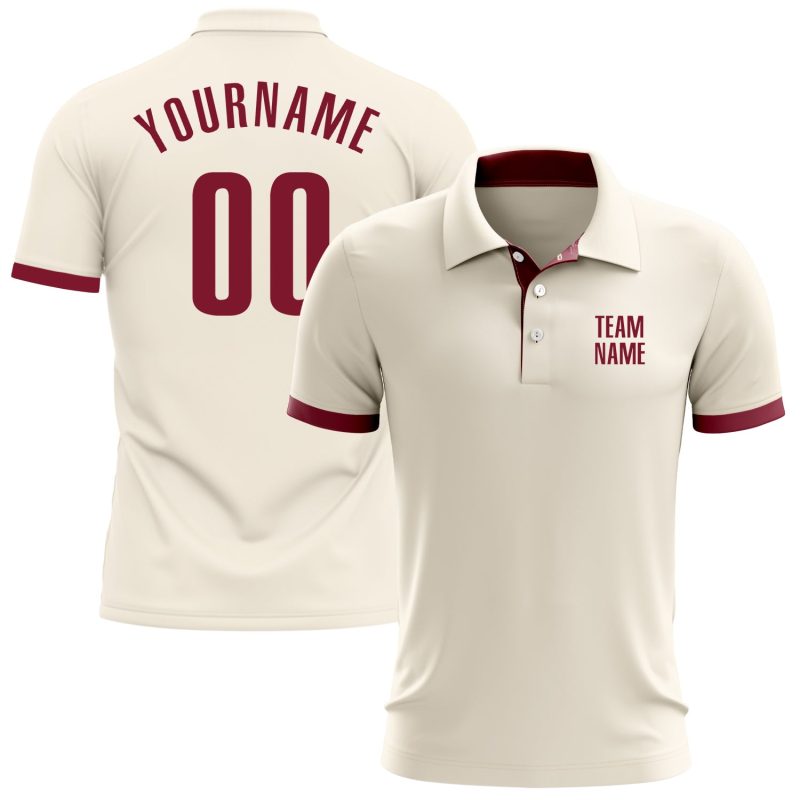 Personalized Performance Golf Polo Shirt in Cream Crimson - Customizable, Stylish, Comfortable Personalized Cream Crimson