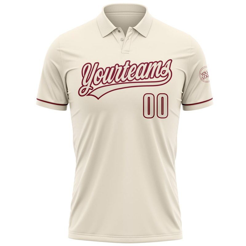 Personalized Crimson Performance Vapor Golf Polo Shirt - Cream Color, Lightweight, Breathable Fabric Personalized Cream Crimson
