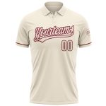 Custom Name Number Cream Crimson Performance Polo Shirt for Golf - Personalized Golf Shirt Personalized Cream Crimson Performance
