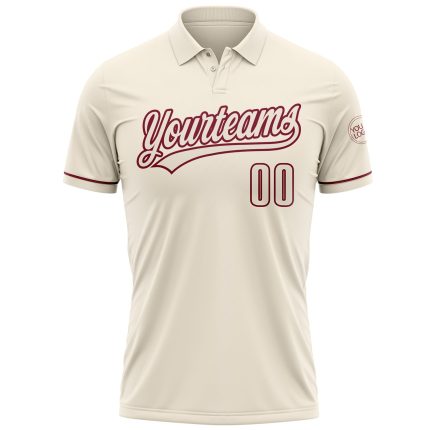 Custom Name Number Cream Crimson Performance Polo Shirt for Golf - Personalized Golf Shirt Personalized Cream Crimson Performance