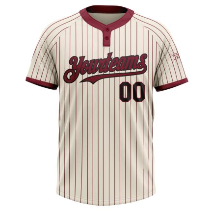 Custom Name and Number Unisex Softball Jersey in Cream Crimson Pinstripe - Two-Button Design Personalized Cream Crimson Pinstripe